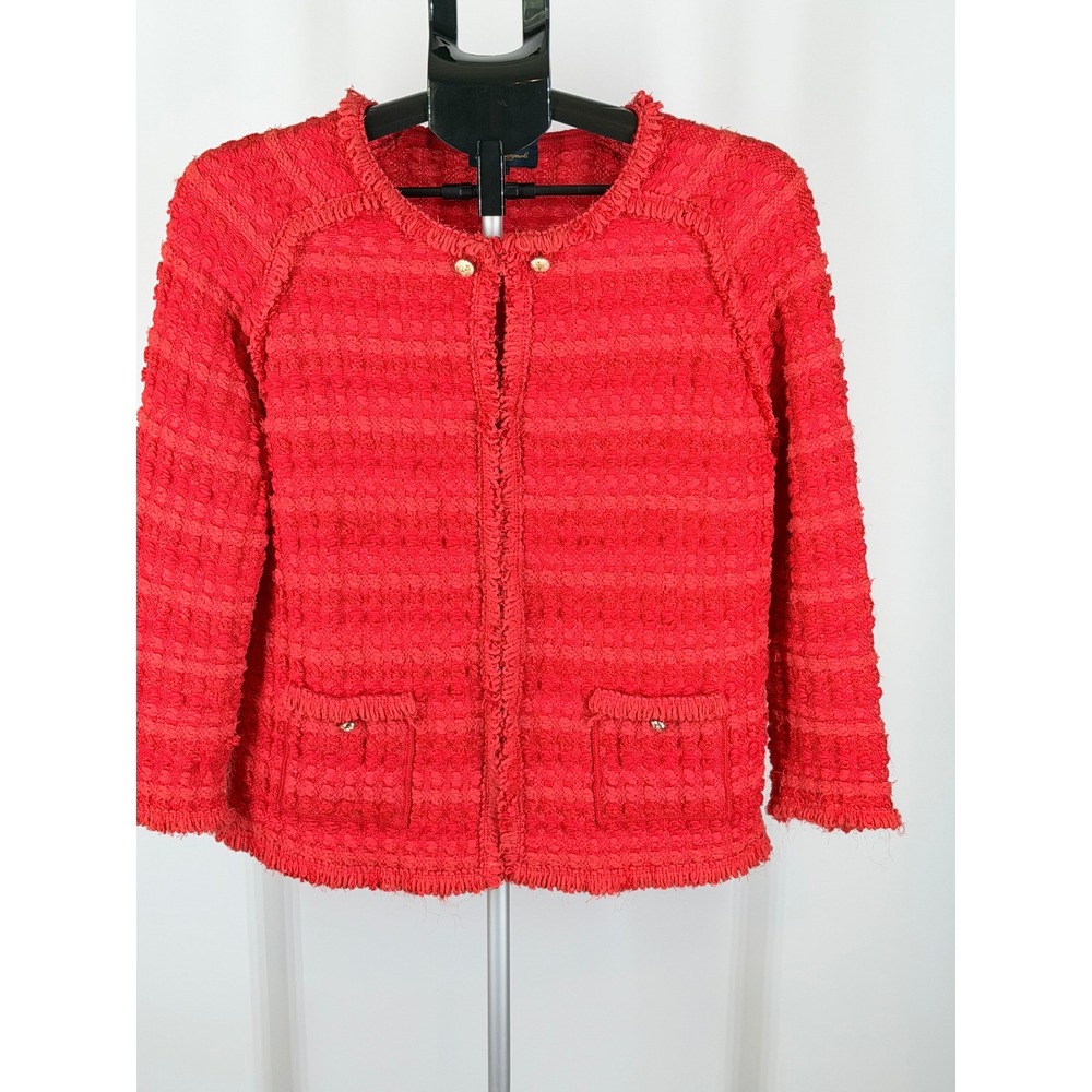 Luisa Spagnoli Red Textured Cotton Blend Fringe Knit Jacket Made in Italy Size M